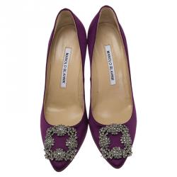 Pre Owned Manolo Blahnik Purple Satin Hangisi Embellished Pumps Size 36
