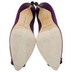Pre Owned Manolo Blahnik Purple Satin Hangisi Embellished Pumps Size 36