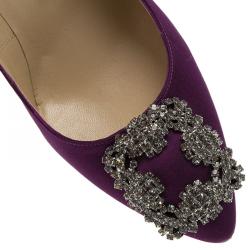 Pre Owned Manolo Blahnik Purple Satin Hangisi Embellished Pumps Size 36