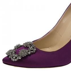 Pre Owned Manolo Blahnik Purple Satin Hangisi Embellished Pumps Size 36