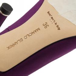 Pre Owned Manolo Blahnik Purple Satin Hangisi Embellished Pumps Size 36