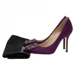 Pre Owned Manolo Blahnik Purple Satin Hangisi Embellished Pumps Size 36