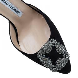 Manolo Blahnik Black Satin Hangisi Mules Size 37.5