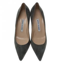 Pre Owned Manolo Blahnik Grey Suede BB Pointed Toe Pumps Size 40