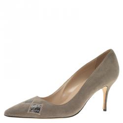 Pre Owned Manolo Blahnik Grey Suede Pointed Toe Pumps Size 40.5