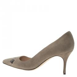 Pre Owned Manolo Blahnik Grey Suede Pointed Toe Pumps Size 40.5