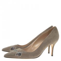 Pre Owned Manolo Blahnik Grey Suede Pointed Toe Pumps Size 40.5