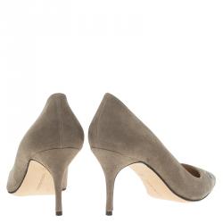Pre Owned Manolo Blahnik Grey Suede Pointed Toe Pumps Size 40.5