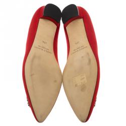 Pre Owned Manolo Blahnik Red Satin Hangisi Ballet Flats Size 40.5