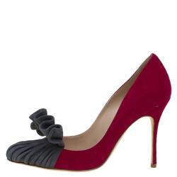 مملوكة مسبقًا Manolo Blahnik Magenta and Grey Suede Arleti Frill Detail Pumps Size 37.5