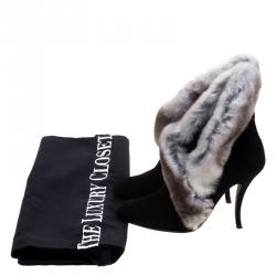 Manolo Blahnik Black Suede Fur Trimmed Nesta Ankle Boots Size 37