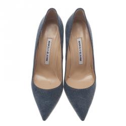 Pre Owned Manolo Blahnik Blue Denim BB Pumps Size 37.5