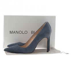 Pre Owned Manolo Blahnik Blue Denim BB Pumps Size 37.5