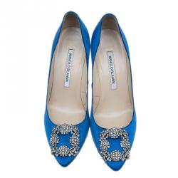 Pre Owned حذاء مانولو بلانيك هانغيسي ستان أزرق مزخرف مقاس 37