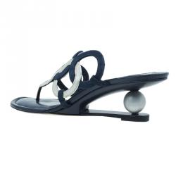 Manolo Blahnik Blue Leather Wedge Slides Size 40