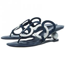 Manolo Blahnik Blue Leather Wedge Slides Size 40