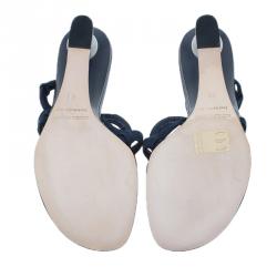 Manolo Blahnik Blue Leather Wedge Slides Size 40