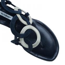 Manolo Blahnik Blue Leather Wedge Slides Size 40