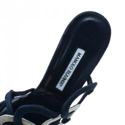 Manolo Blahnik Blue Leather Wedge Slides Size 40