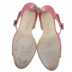 مملوكة مسبقًا Manolo Blahnik Pink Patent Open Toe Mary Jane Pumps Size 39.5