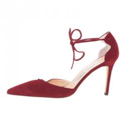 Pre Owned Manolo Blahnik Red Suede Ankle Wrap Sandals Size 36