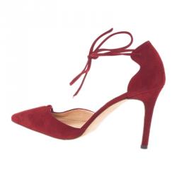 Pre Owned Manolo Blahnik Red Suede Ankle Wrap Sandals Size 36