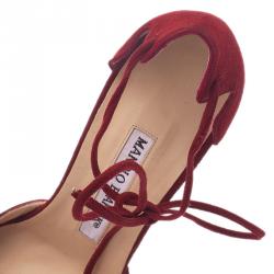 Pre Owned Manolo Blahnik Red Suede Ankle Wrap Sandals Size 36