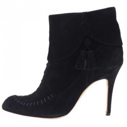 Pre Owned Manolo Blahnik Black Suede Indbo Ankle Boots Size 39.5