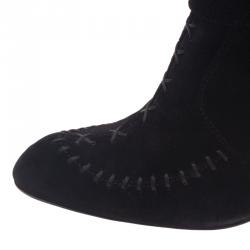 Pre Owned Manolo Blahnik Black Suede Indbo Ankle Boots Size 39.5
