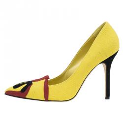 Pre Owned حذاء مانولو بلانيك كانفاس أصفر مقدمة مدببة مقاس 41