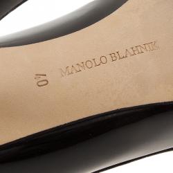 مملوكة مسبقًا حذاء كعب عالي مانولو بلانيك مقدمة مدببة جلد لامع أسو دنوسيكابا مقاس 40