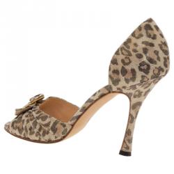 Pre Owned Manolo Blahnik Grey Leopard Leather Sedaraby D'Orsay Pumps Size 36