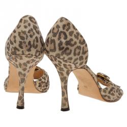 Pre Owned Manolo Blahnik Grey Leopard Leather Sedaraby D'Orsay Pumps Size 36