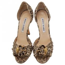 Pre Owned Manolo Blahnik Grey Leopard Leather Sedaraby D'Orsay Pumps Size 36
