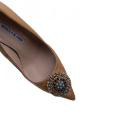 Pre Owned Manolo Blahnik Yellow Satin Giuba Embellished Pumps Size 36.5