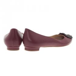 Pre Owned حذاء مانولو بلانيك هانغيسي جلد أحمر داكن باليرينا فلات مقاس 38.5