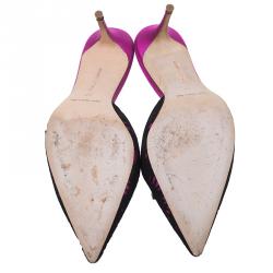 Manolo Blahnik Pink Satin and Lace Borli Crystal Embellished Mules Size 37
