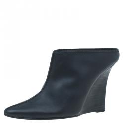 Manolo Blahnik Black Leather Samba Kid Mules Size 39