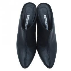 Manolo Blahnik Black Leather Samba Kid Mules Size 39