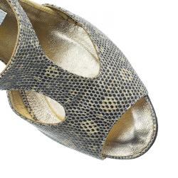 Pre Owned Manolo Blahnik Two Tone Python Embossed Leather T-Strap Sandals Size 36.5