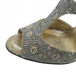 Pre Owned Manolo Blahnik Two Tone Python Embossed Leather T-Strap Sandals Size 36.5
