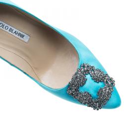 Pre Owned حذاء كعب عالي مانولو بلانيك هانغيسي ستان أزرق فاتح مزخرف مقاس 37