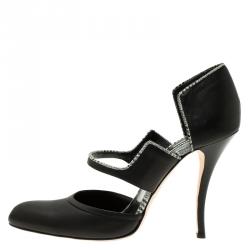 Pre Owned حذاء كعب عالي مانولو بلانيك ماري جين جلد أسود مقاس 40