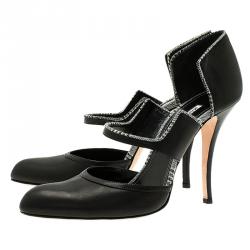 Pre Owned حذاء كعب عالي مانولو بلانيك ماري جين جلد أسود مقاس 40