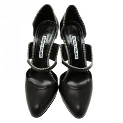 Pre Owned حذاء كعب عالي مانولو بلانيك ماري جين جلد أسود مقاس 40