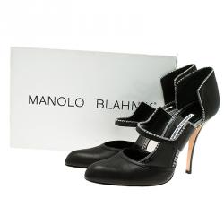 Pre Owned حذاء كعب عالي مانولو بلانيك ماري جين جلد أسود مقاس 40