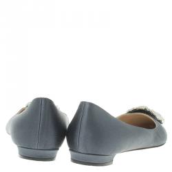 Pre Owned Manolo Blahnik Grey Satin Hangisi Ballet Flats Size 37