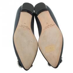 Pre Owned Manolo Blahnik Grey Satin Hangisi Ballet Flats Size 37