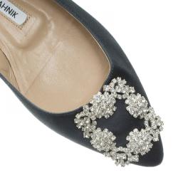 Pre Owned Manolo Blahnik Grey Satin Hangisi Ballet Flats Size 37