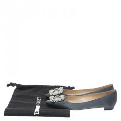 Pre Owned Manolo Blahnik Grey Satin Hangisi Ballet Flats Size 37